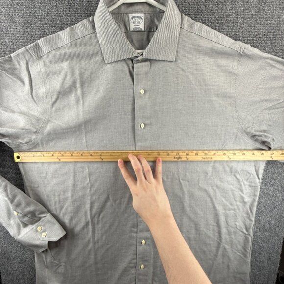 Brooks Brothers Regent Non-Iron 18 37 Check Cotton Gray Office Long Sleeve Shirt - Picture 6 of 14